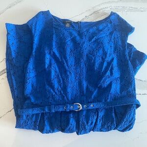 Alfani Floral Lace Eyelet Belted Dress cobalt blue size XL zipper formal NWOT